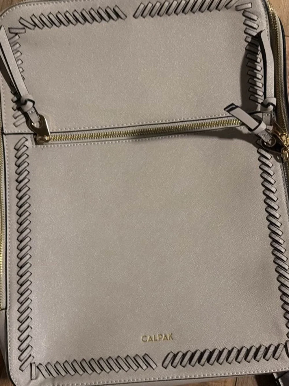 Calpak Women's Light Gray laptop Bag with Whipstitch Trim